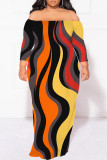 Sexy Geometric Print Polka Dot Leopard Contrast Off Shoulder Printed Plus Size Dresses(No Belt)