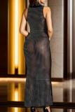 Sexy Hot Drilling See-Through Half A Turtleneck Long Dresses