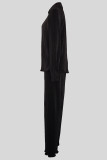 Casual Solid Color Buckle Patchwork Turndown Collar Long Sleeve Two Pieces