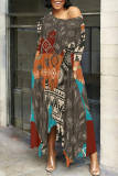 Casual Street Plaid Geometric Print Pocket Irregular Contrast O Neck Printed Dresses