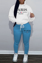 Casual Letters Draw String Pocket Patchwork Hooded Long Sleeve Two Pieces