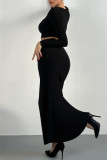 Casual Solid Color Patchwork O Neck Long Sleeve Two Pieces