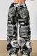 Casual Letters Draw String Pocket Patchwork Loose Low Waist Wide Leg Full Print Bottoms