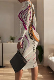 Casual Street Geometric Print Contrast O Neck Printed Dresses