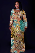 Casual Print Basic O Neck Long Plus Size Dresses