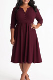 Elegant Solid Color Buckle Patchwork V Neck Long Dresses