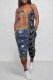 Casual Street Faux Denim Print Pocket Contrast V Neck Jumpsuits