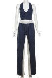 Casual Patchwork Contrast Halter Sleeveless Two Pieces