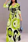 Casual Street Geometric Print Leopard Lace Up Contrast V Neck Printed Dresses