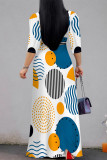 Casual Street Geometric Print Leopard Lace Up Contrast V Neck Printed Dresses