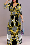 Casual Street Geometric Print Leopard Lace Up Contrast V Neck Printed Dresses