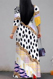 Casual Street Geometric Print Leopard Lace Up Contrast V Neck Printed Dresses