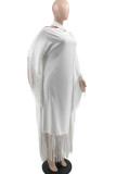 Elegant Solid Color Fringed Trim Hollow Out Patchwork Halter Long Dresses