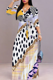 Casual Street Geometric Print Leopard Lace Up Contrast V Neck Printed Dresses