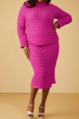 Casual Solid Color Patchwork Slit Turtleneck Plus Size Two Pieces