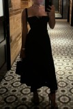 Sexy Solid Color Backless Belted Spaghetti Strap Long Dresses