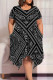 Casual Geometric Print Smiley Face Print Irregular Contrast O Neck Printed Plus Size Dresses