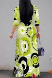 Casual Street Geometric Print Leopard Lace Up Contrast V Neck Printed Dresses