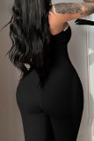 Sexy Solid Color Patchwork Backless Bow Decor Spaghetti Strap Skinny Jumpsuits