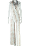 Casual Print Backless Irregular Halter Regular Jumpsuits