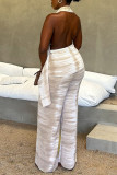 Casual Print Backless Irregular Halter Regular Jumpsuits