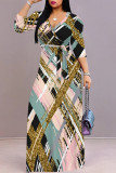 Casual Street Geometric Print Leopard Lace Up Contrast V Neck Printed Dresses