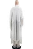Elegant Solid Color Fringed Trim Hollow Out Patchwork Halter Long Dresses