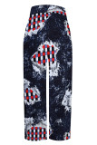 Casual Faux Denim Print Pocket Contrast Loose High Waist Wide Leg Full Print Bottoms
