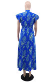 Casual Leaf Print Lace Up Long Dresses