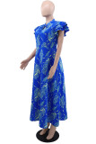 Casual Leaf Print Lace Up Long Dresses