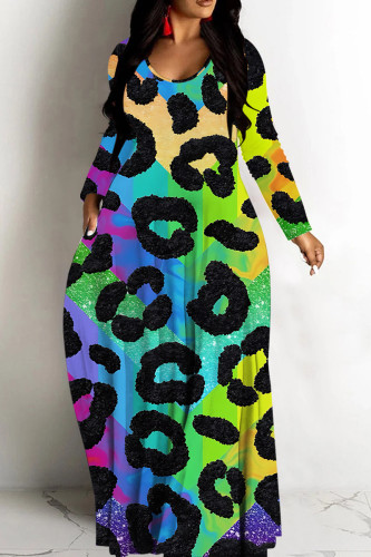 Casual Print Basic V Neck Long Dresses