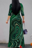 Casual Geometric Print Lace Up Contrast V Neck Printed Dresses