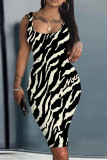Casual Print Basic U Neck Vest Dresses