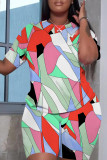 Casual Print Basic O Neck Short Sleeve Two Pieces