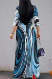 Casual Geometric Print Lace Up Contrast V Neck Printed Dresses