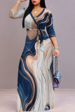 Casual Geometric Print Lace Up Contrast V Neck Printed Dresses