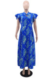 Casual Leaf Print Lace Up Long Dresses