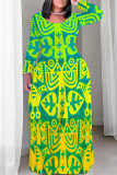 Casual National Totem Print Contrast O Neck Printed Plus Size Dresses