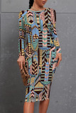 Casual Street National Totem Print Contrast O Neck Printed Dresses