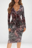 Casual Geometric Print Contrast V Neck Printed Dresses