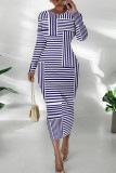 Daily Print Patchwork O Neck Wrapped Skirt Dresses