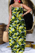 Casual Print Backless Spaghetti Strap Long Dresses