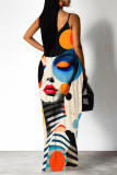 Sexy Geometric Print Pocket Contrast V Neck Printed Dresses