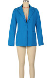 Office lady Solid Color Pocket Buttons Patchwork Turn-back Collar Outerwear
