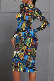 Casual Street National Totem Print Contrast O Neck Printed Dresses