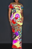 Casual Print Slit Off Shoulder Long Dresses
