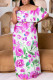 Casual Floral Print Patchwork Off Shoulder Long Plus Size Dresses