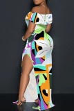 Casual Print Slit Off Shoulder Long Dresses