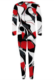 Casual Street Geometric Print Contrast O Neck Long Sleeve Two Pieces