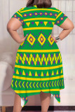 Casual Print Patchwork O Neck Irregular Plus Size Dresses